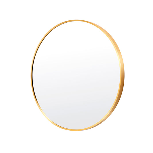 Gold Wall Mirror Round Aluminum Frame Makeup Decor Bathroom Vanity 70cm - image1