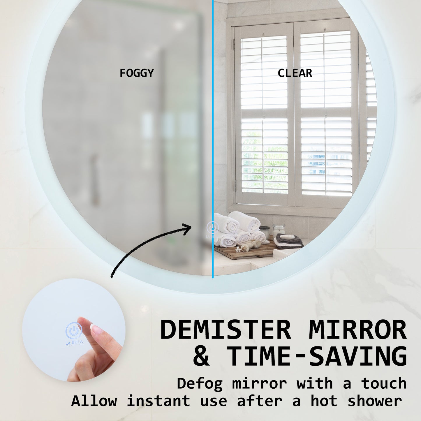 LED Wall Mirror Round Touch Anti-Fog Makeup Decor Bathroom Vanity 50cm - image5