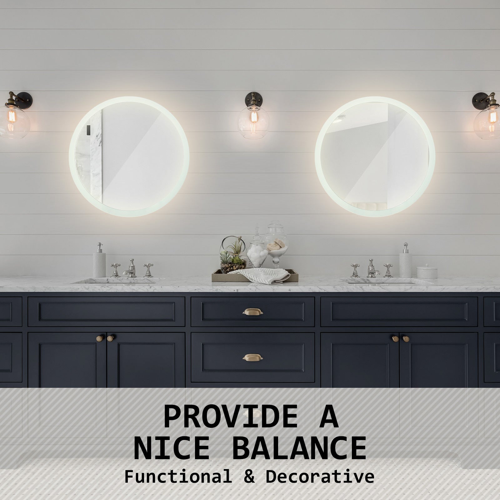 LED Wall Mirror Round Touch Anti-Fog Makeup Decor Bathroom Vanity 50cm - image9
