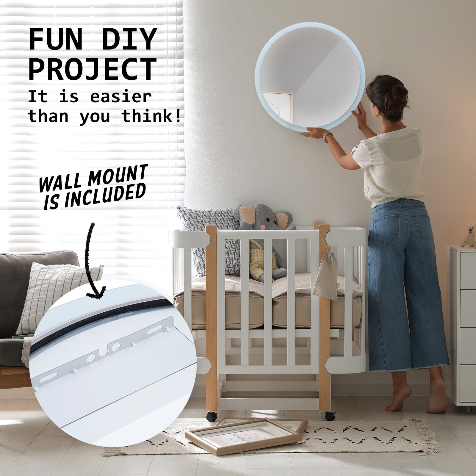 LED Wall Mirror Round Touch Anti-Fog Makeup Decor Bathroom Vanity 50cm - image13