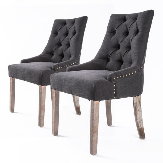 2 Set Black (Charcoal) French Provincial Dining Chair Amour Oak Leg - image1