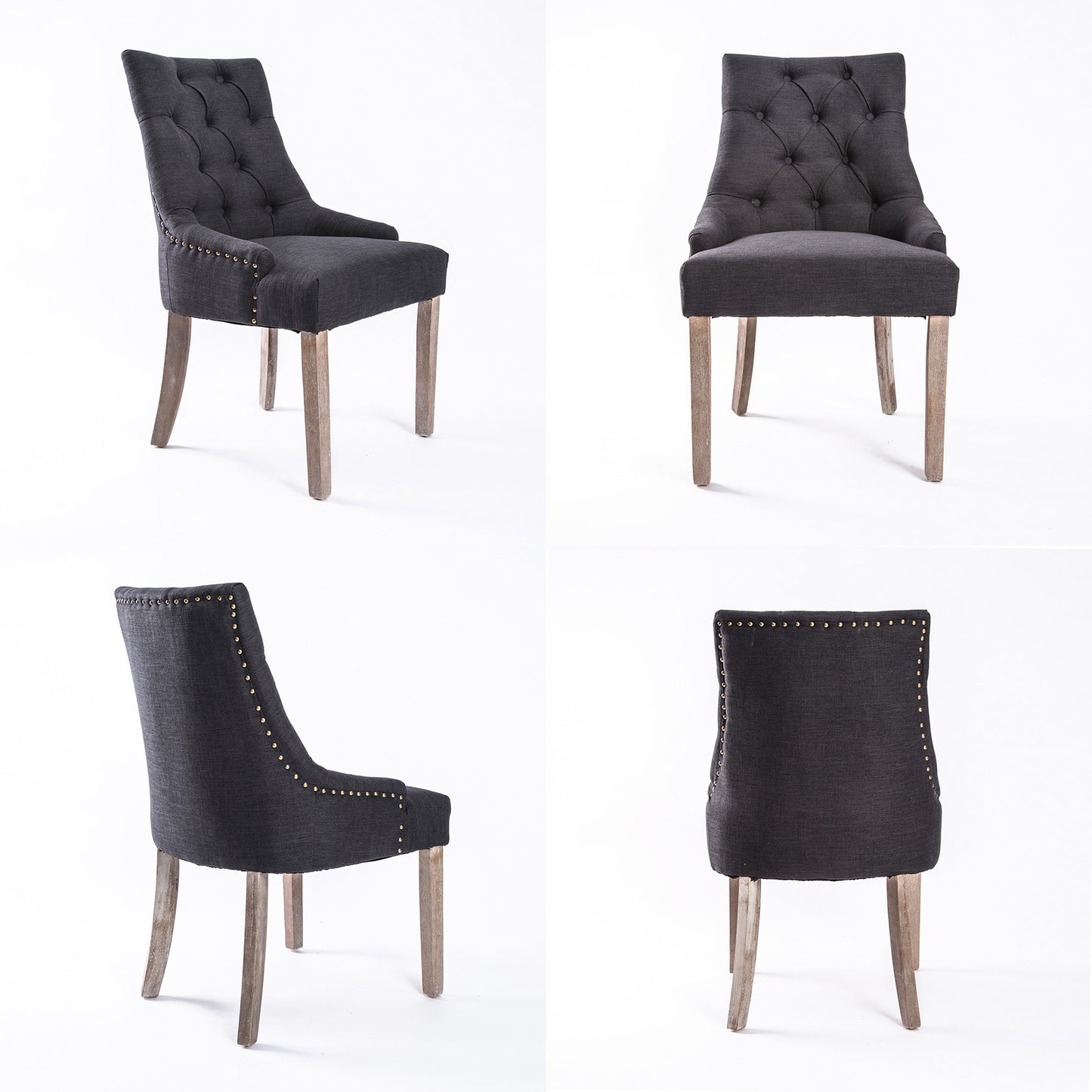 2 Set Black (Charcoal) French Provincial Dining Chair Amour Oak Leg - image4