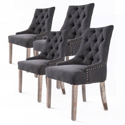 4 Set Black (Charcoal) French Provincial Dining Chair Amour Oak Leg - image1