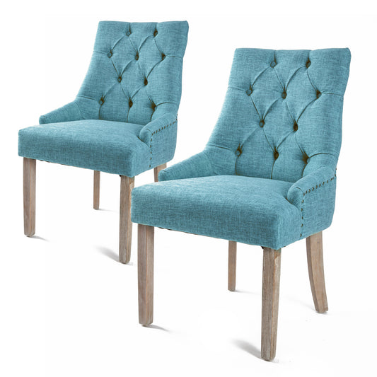 2 Set Blue French Provincial Dining Chair Amour Oak Leg - image1