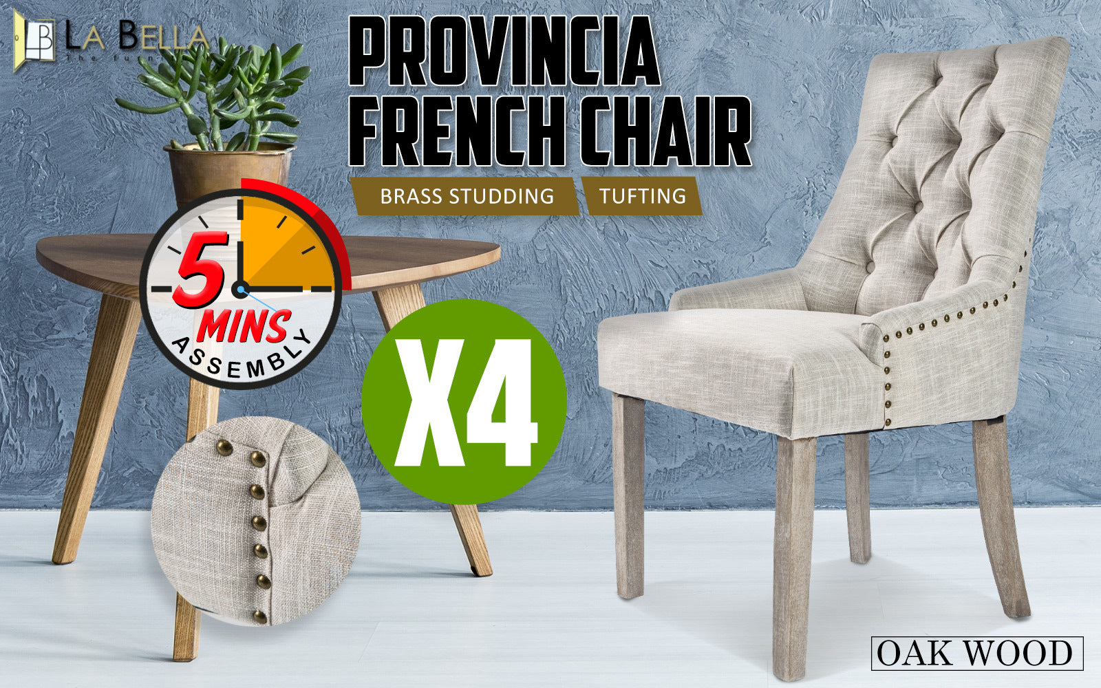 La Bella 4 Set Cream French Provincial Dining Chair Amour Oak Leg - image2