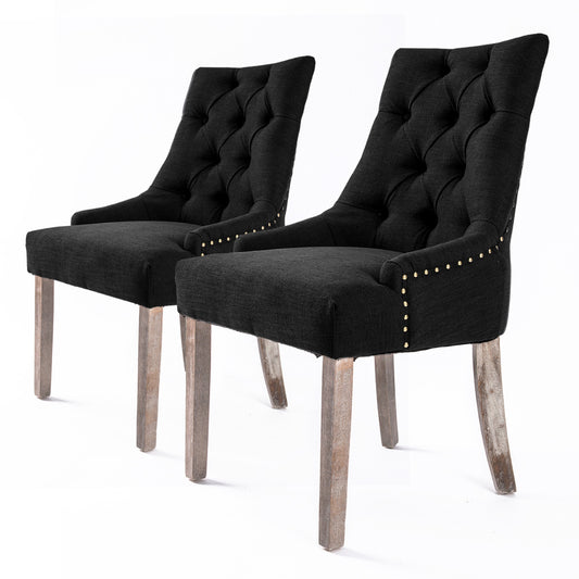 2 Set Dark Black French Provincial Dining Chair Amour Oak Leg - image1