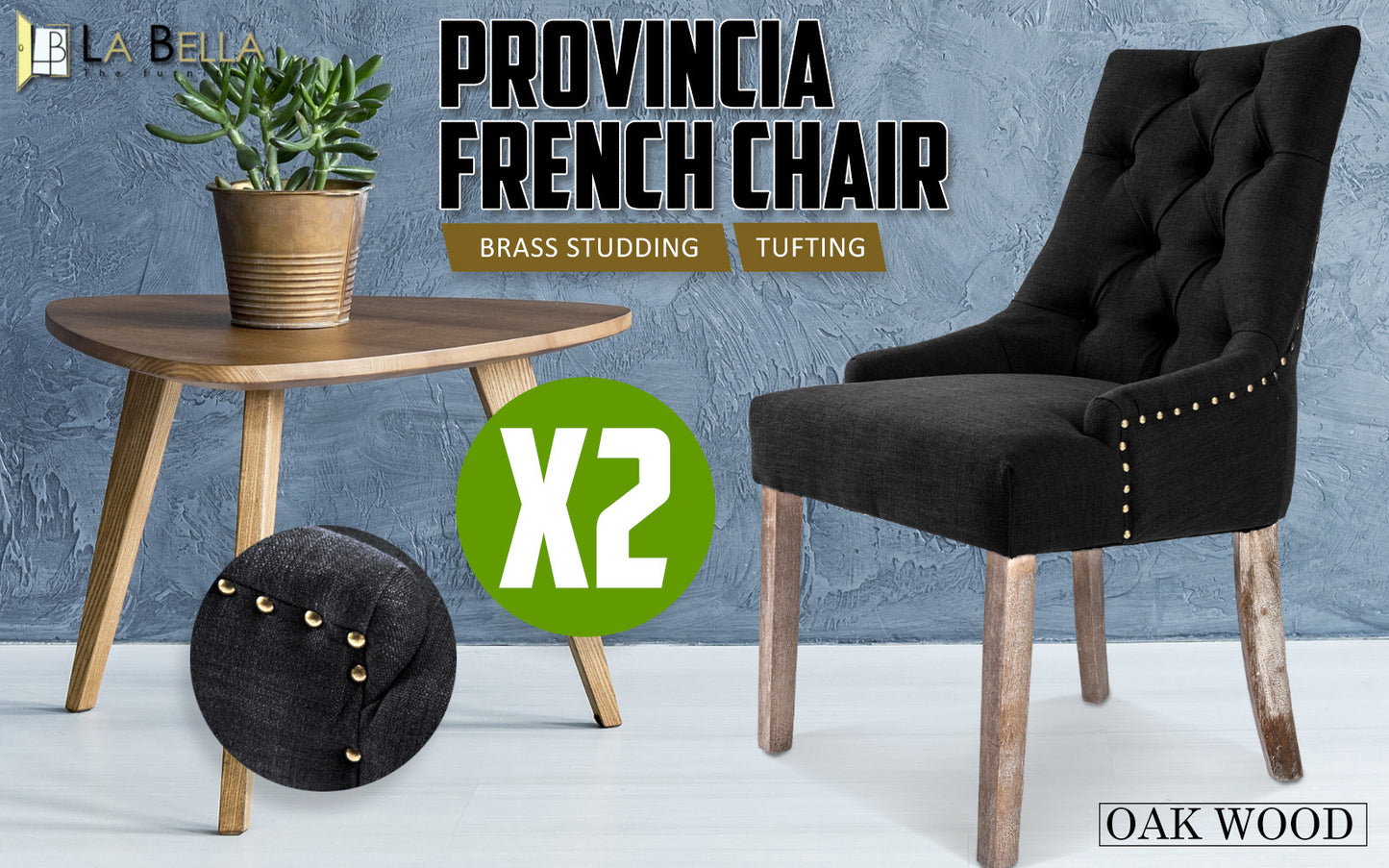 2 Set Dark Black French Provincial Dining Chair Amour Oak Leg - image2