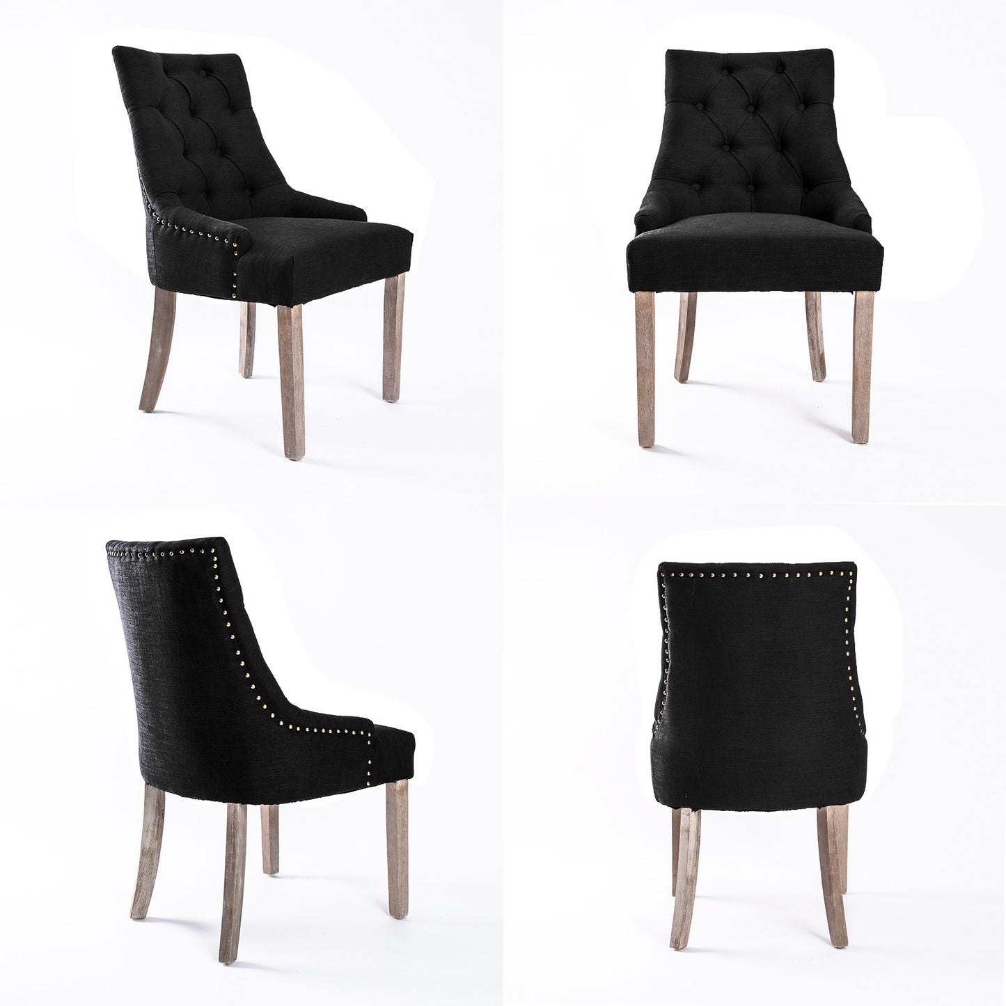 Dark Black French Provincial Dining Chair Amour Oak Leg - image4