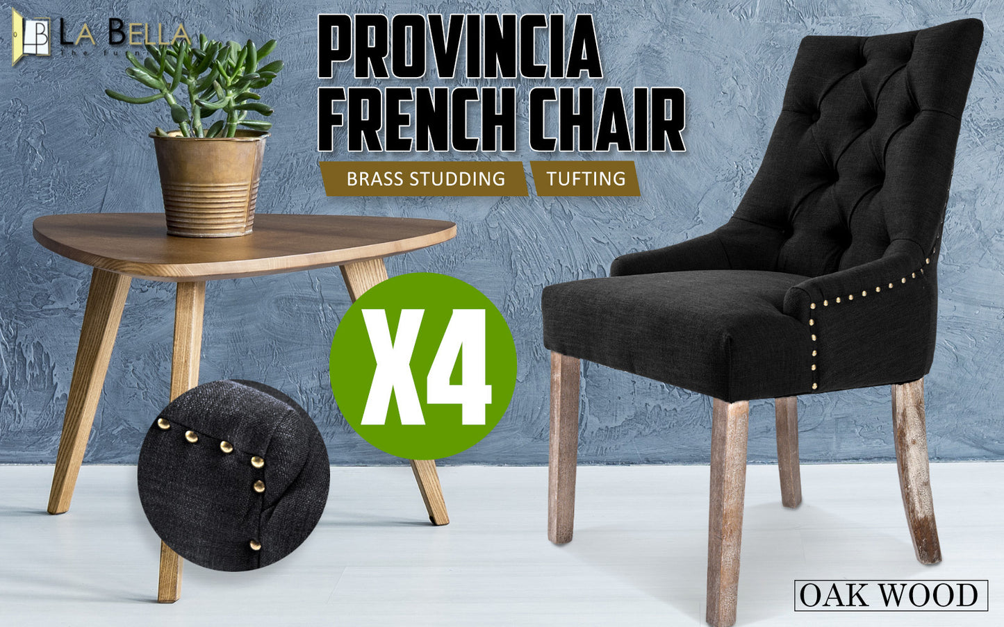La Bella 4 Set Dark Black French Provincial Dining Chair Amour Oak Leg - image2