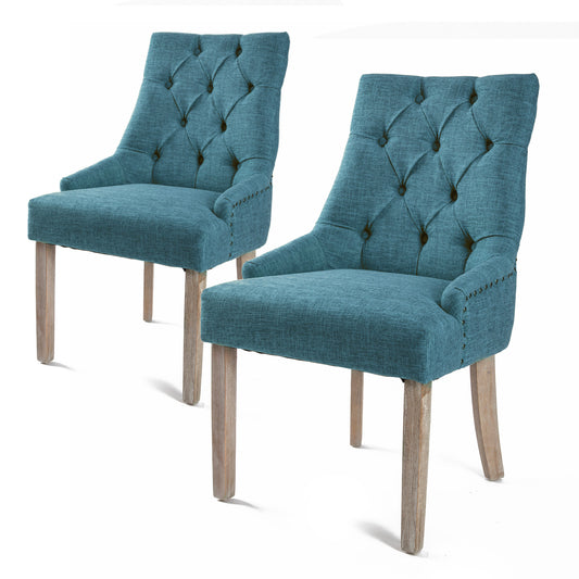2 Set Dark Blue French Provincial Dining Chair Amour Oak Leg - image1