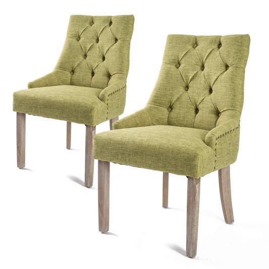 2 Set Green French Provincial Dining Chair Amour Oak Leg - image1
