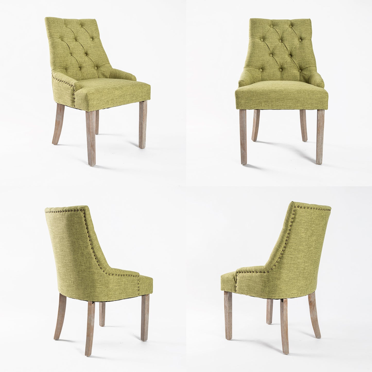 2 Set Green French Provincial Dining Chair Amour Oak Leg - image4