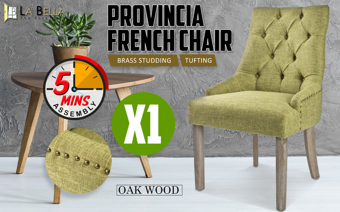 Green French Provincial Dining Chair Amour Oak Leg - image2