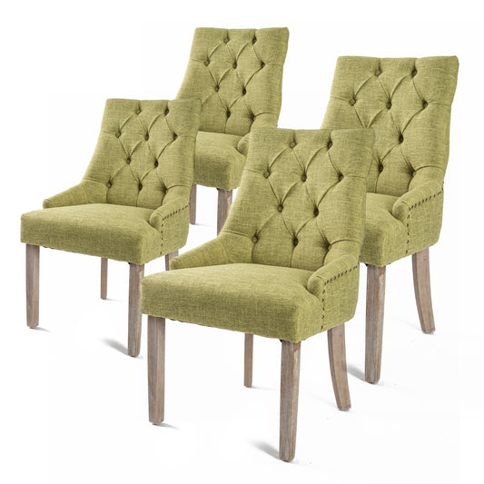 4 Set Green French Provincial Dining Chair Amour Oak Leg - image1