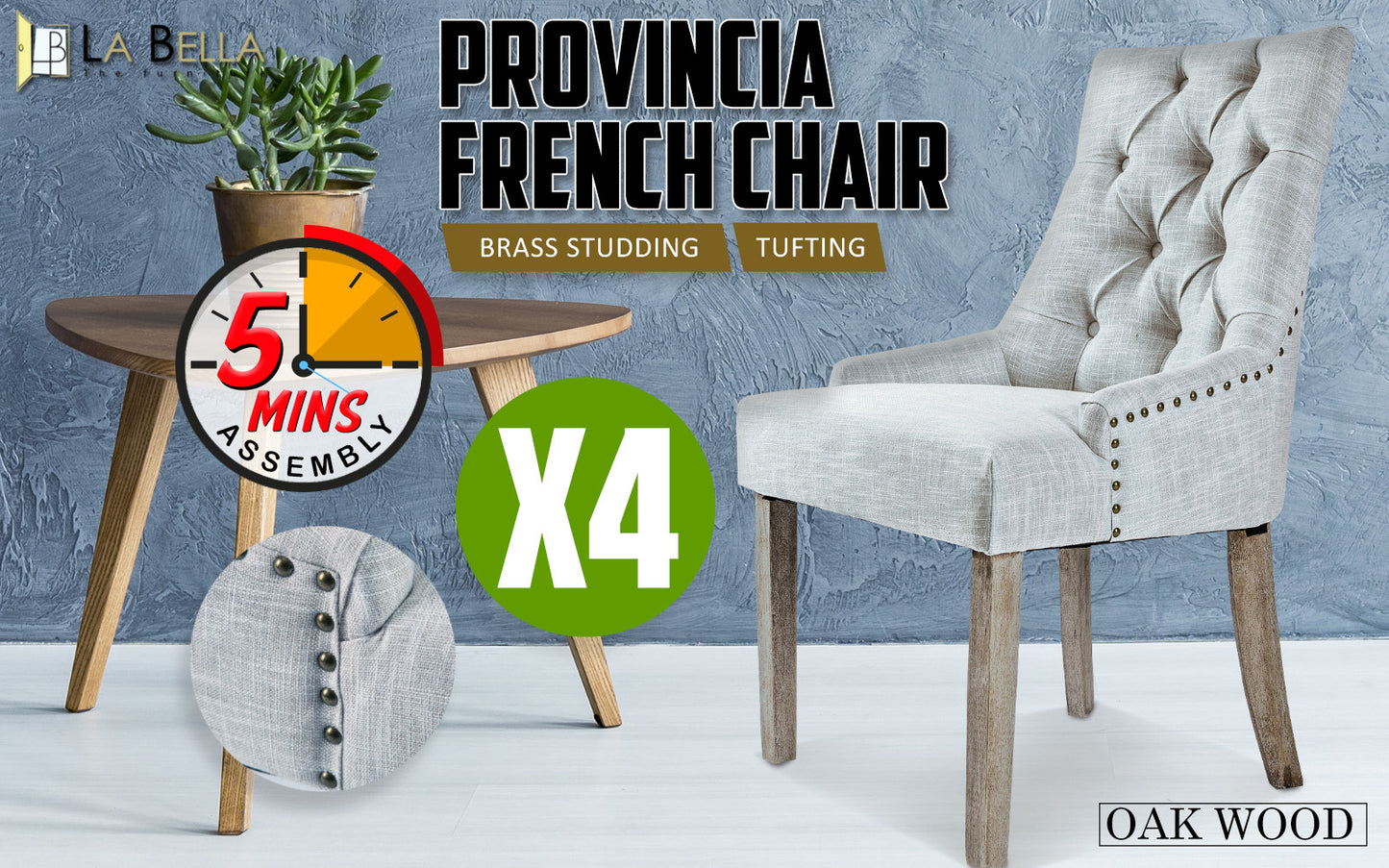 La Bella 4 Set Grey French Provincial Dining Chair Amour Oak Leg - image2