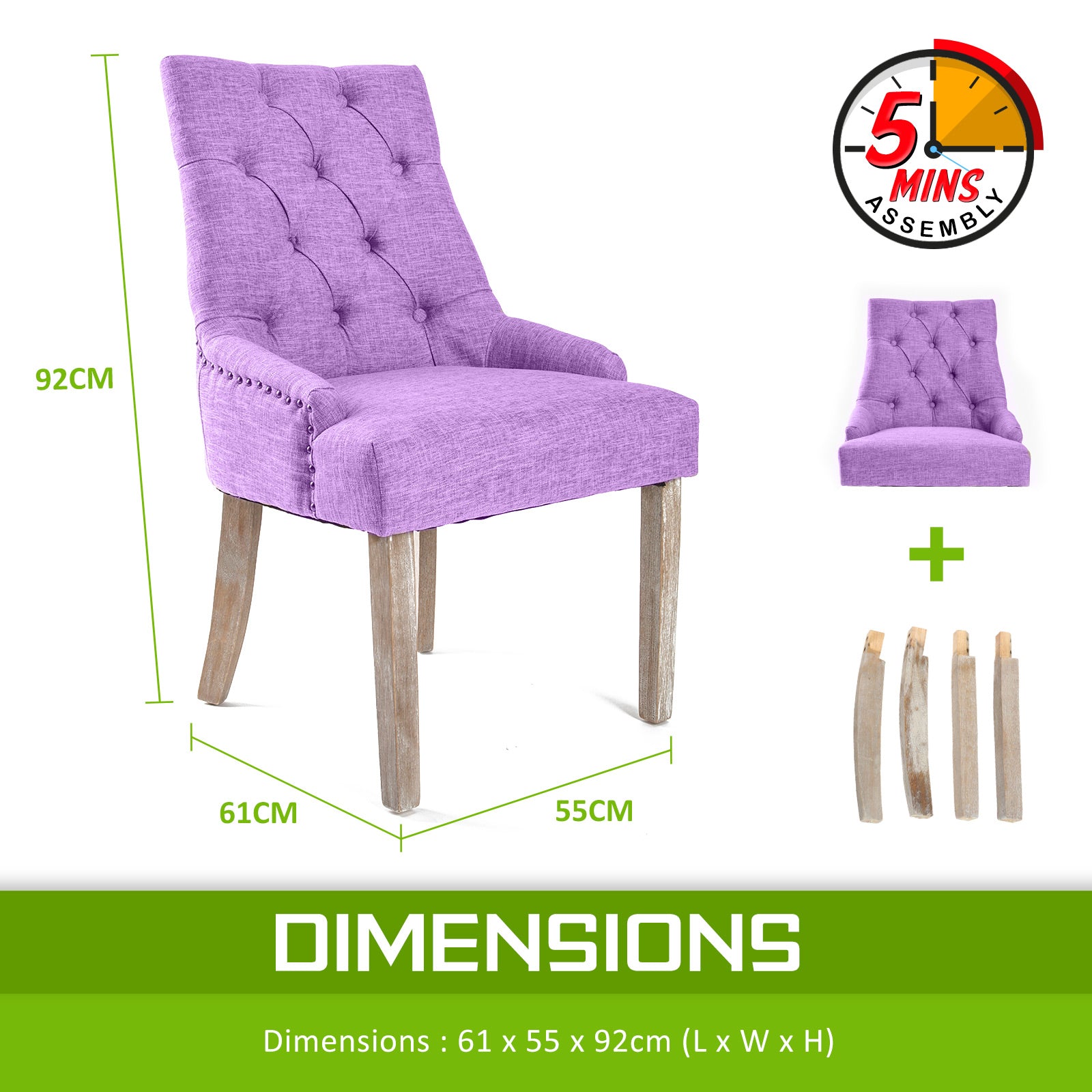 2 Set Violet French Provincial Dining Chair Amour Oak Leg - image12