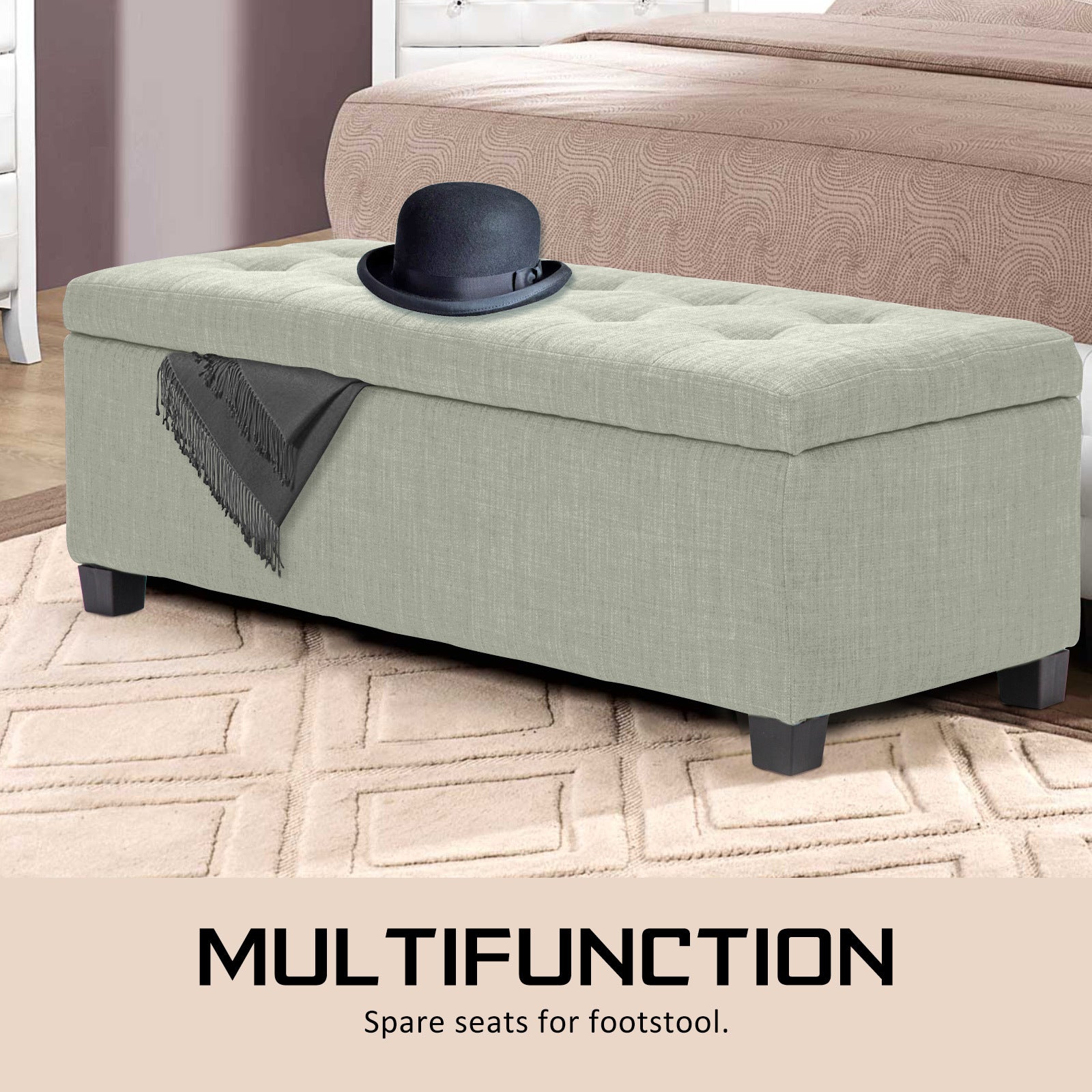 102cm Light Green Storage Ottoman Stool Fabric - image6