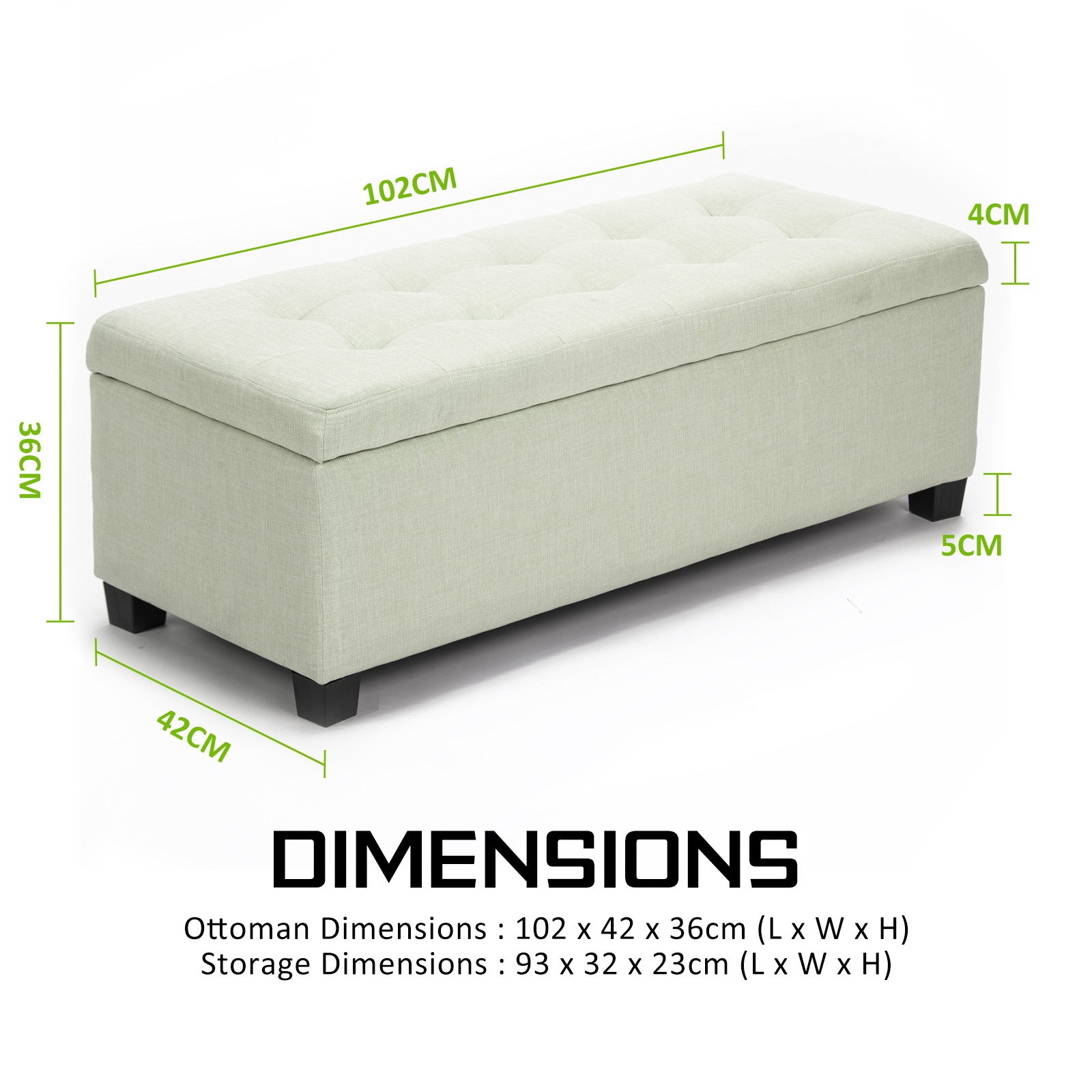 102cm Light Green Storage Ottoman Stool Fabric - image12