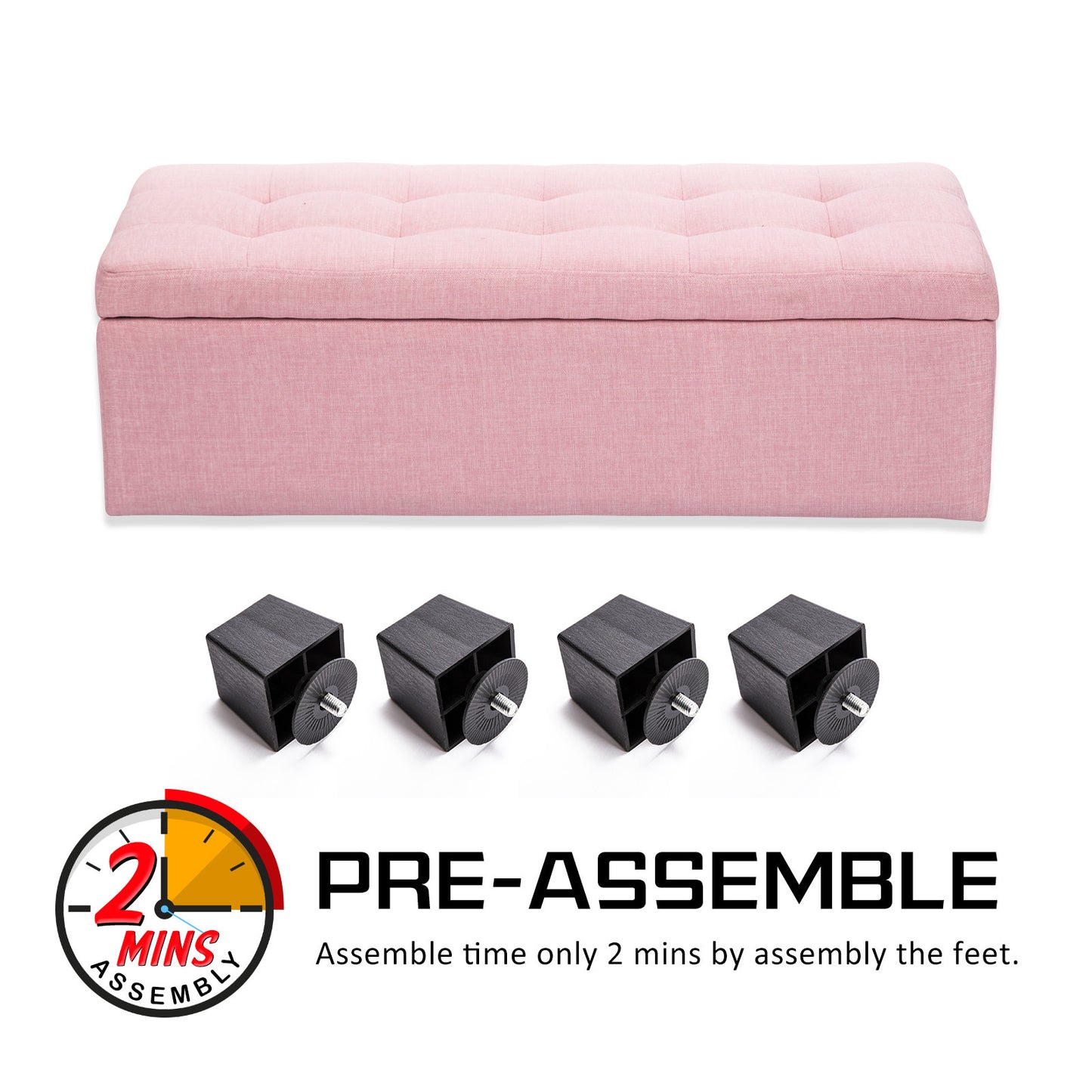 102cm Pink Storage Ottoman Stool Fabric - image4