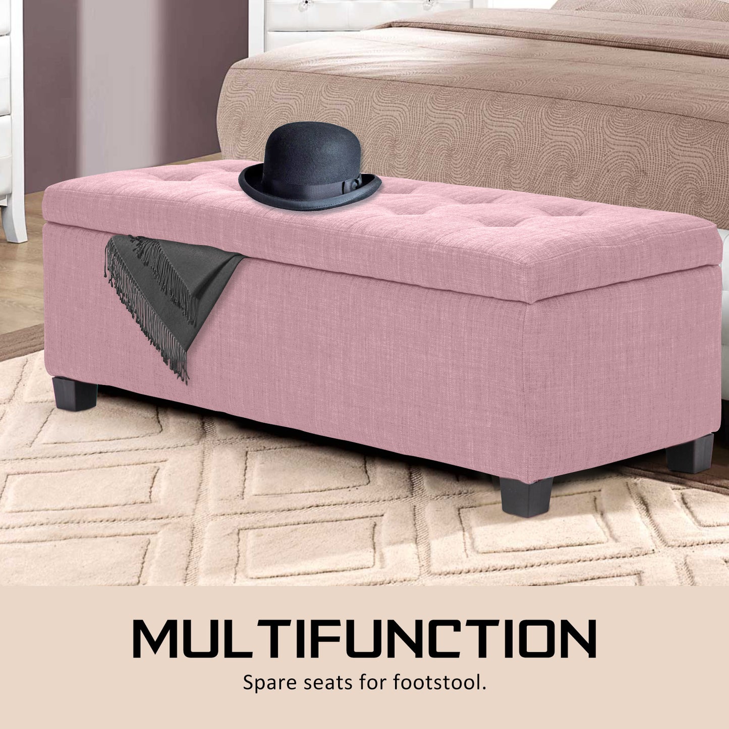 102cm Pink Storage Ottoman Stool Fabric - image6