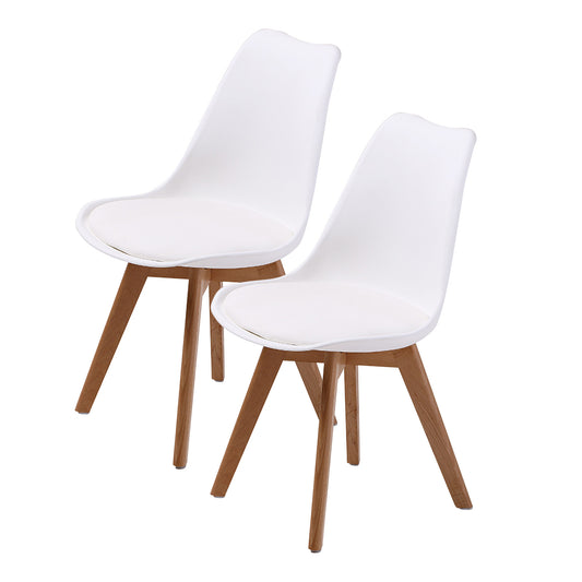 2 Set White Retro Dining Cafe Chair Padded Seat - image1