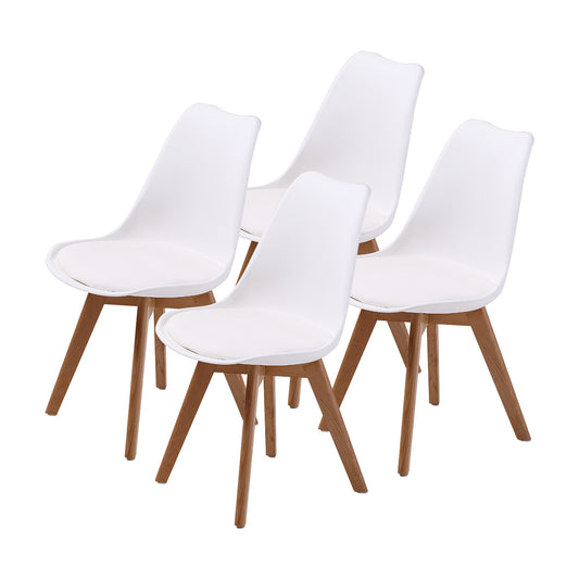 4 Set White Retro Dining Cafe Chair Padded Seat - image1