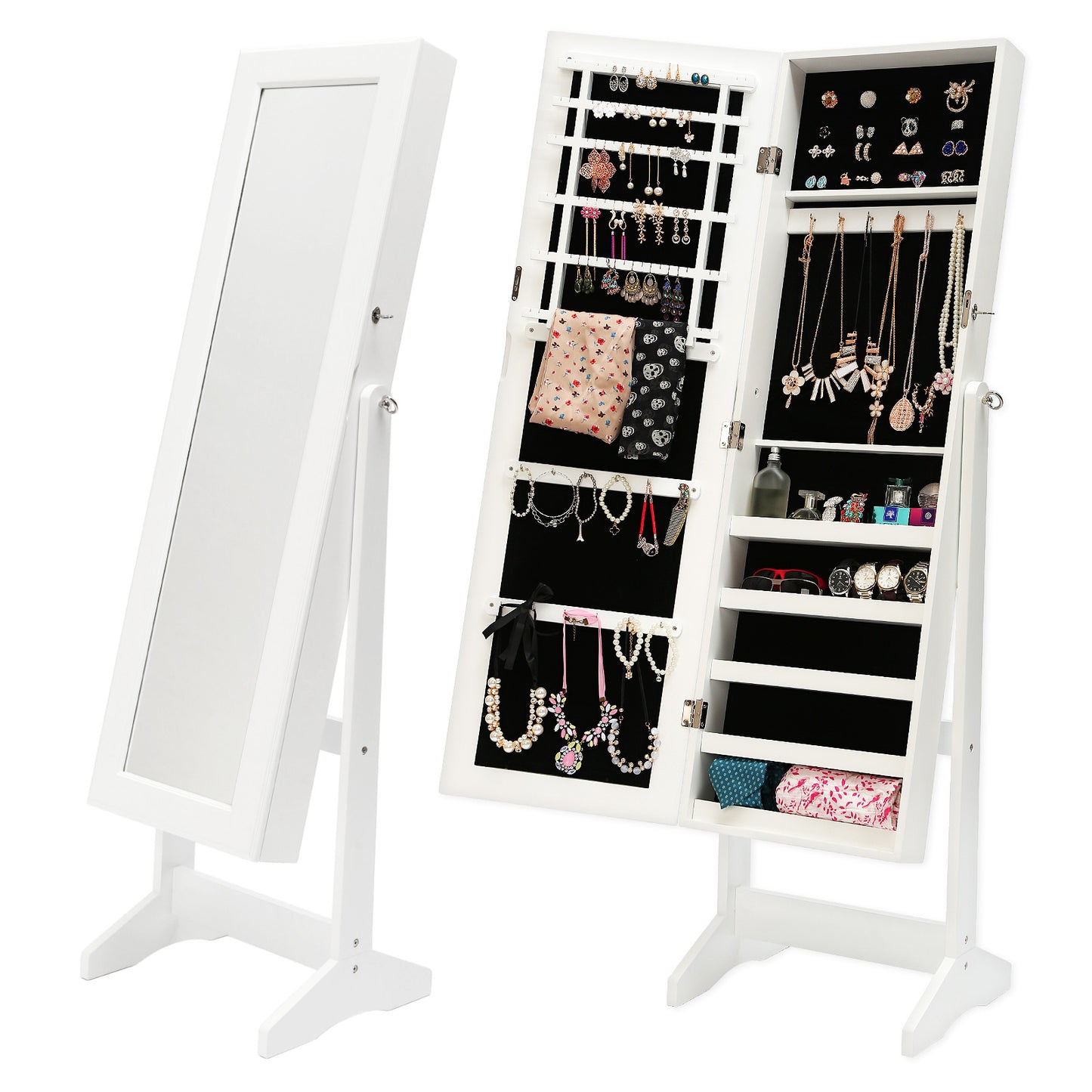 146cm White Mirror Jewellery Cabinet Storage Organiser LUVO - image1