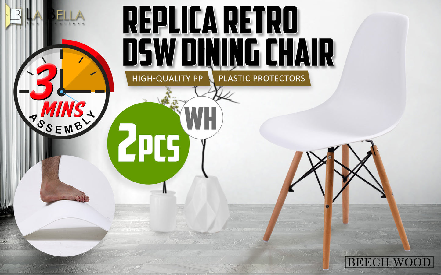 2 Set White Retro Dining Cafe Chair DSW PP - image2