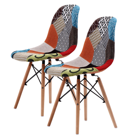 2 Set Multi Colour Retro Dining Cafe Chair DSW Fabric - image1