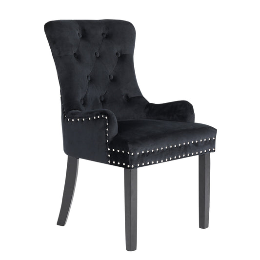 Black French Provincial Dining Chair Ring Studded Lisse Velvet Rubberwood - image1