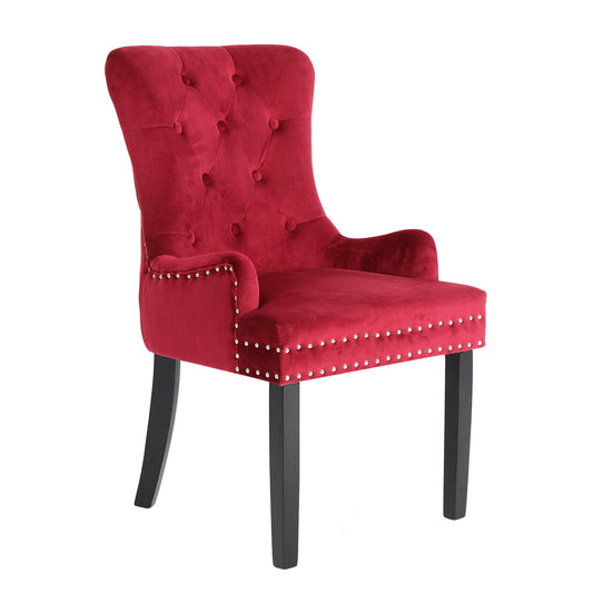 Red French Provincial Dining Chair Ring Studded Lisse Velvet Rubberwood - image1