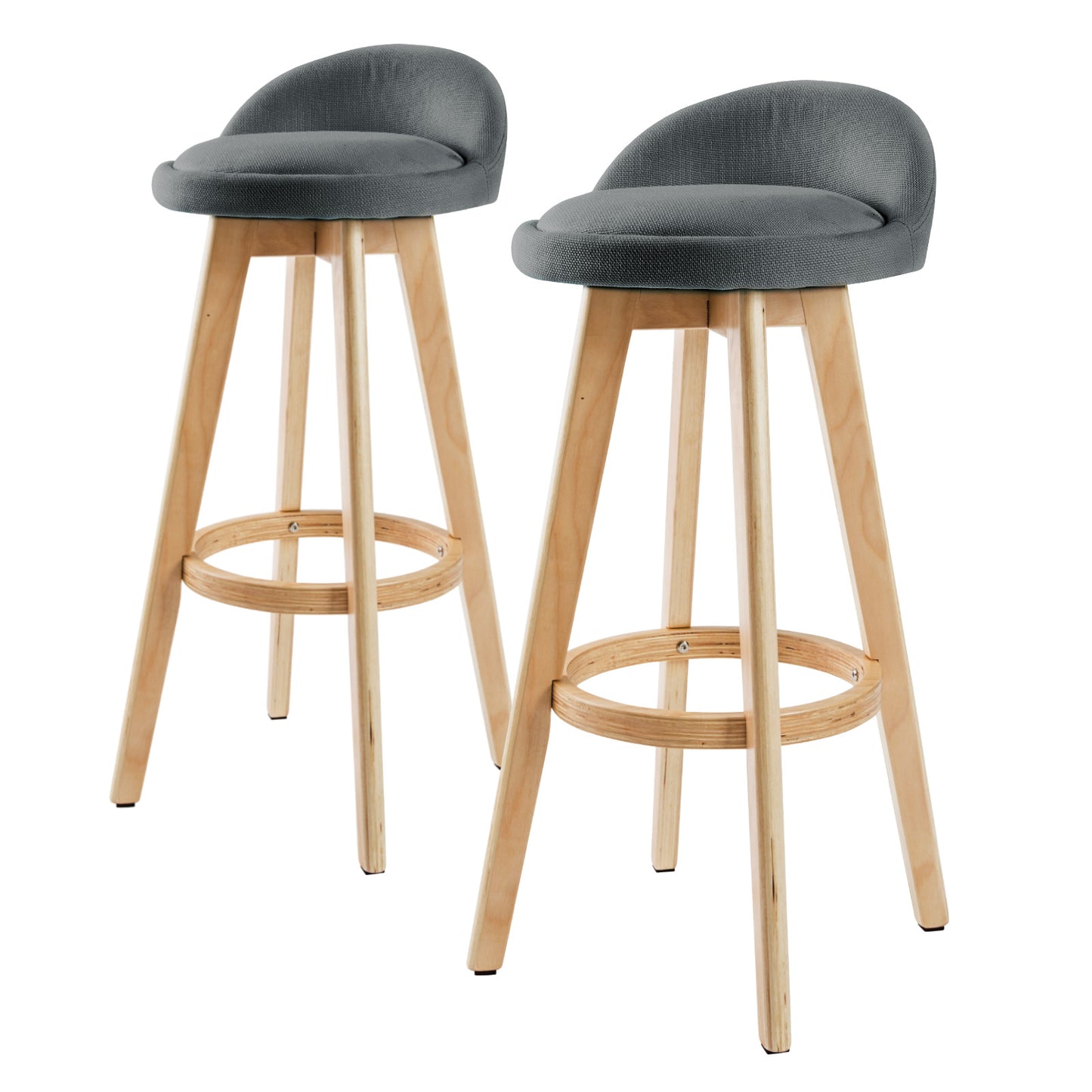 2 Set 72cm Grey Wooden Bar Stool Leila Fabric - image1