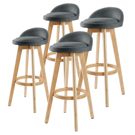 4 Set 72cm Grey Wooden Bar Stool Leila Fabric - image1