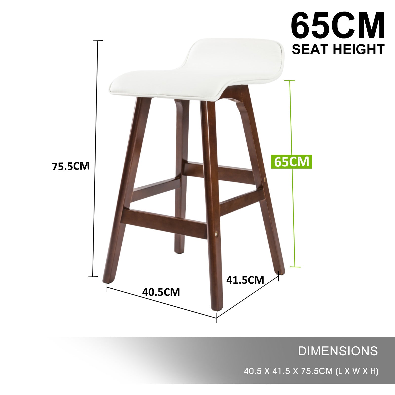 2 Set 65cm White Brown Wooden Bar Stool Sophia Leather - image12