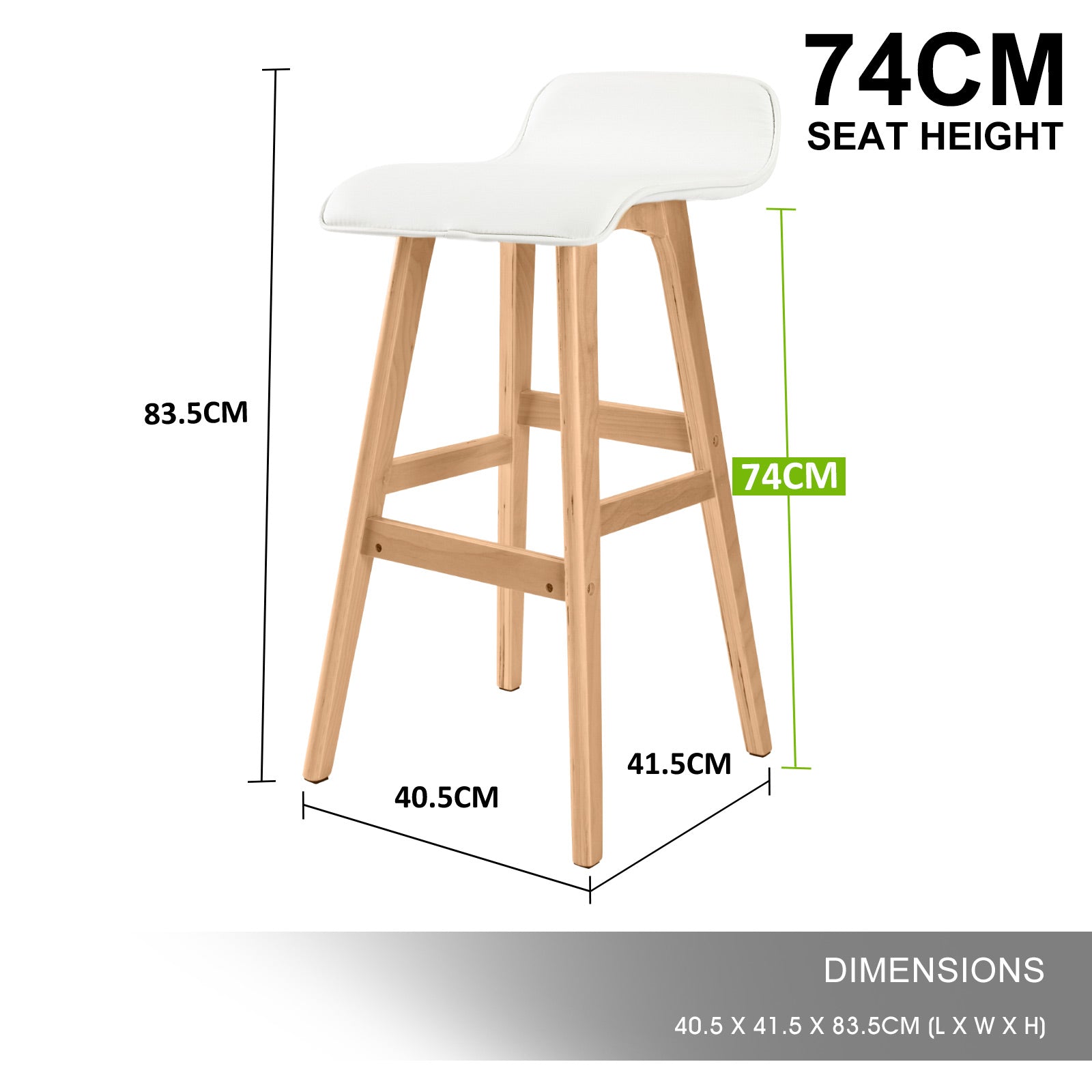 2 Set 74cm White Wooden Bar Stool Sophia Leather - image12