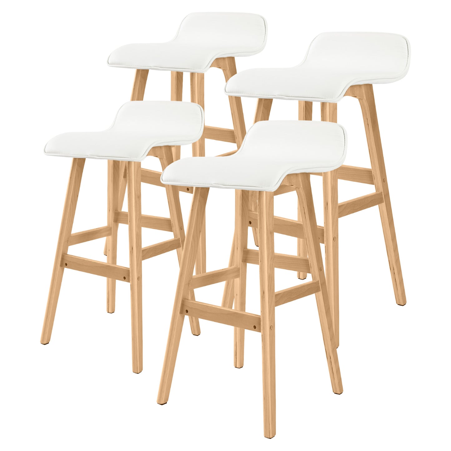 4 Set 74cm White Wooden Bar Stool Sophia Leather - image1