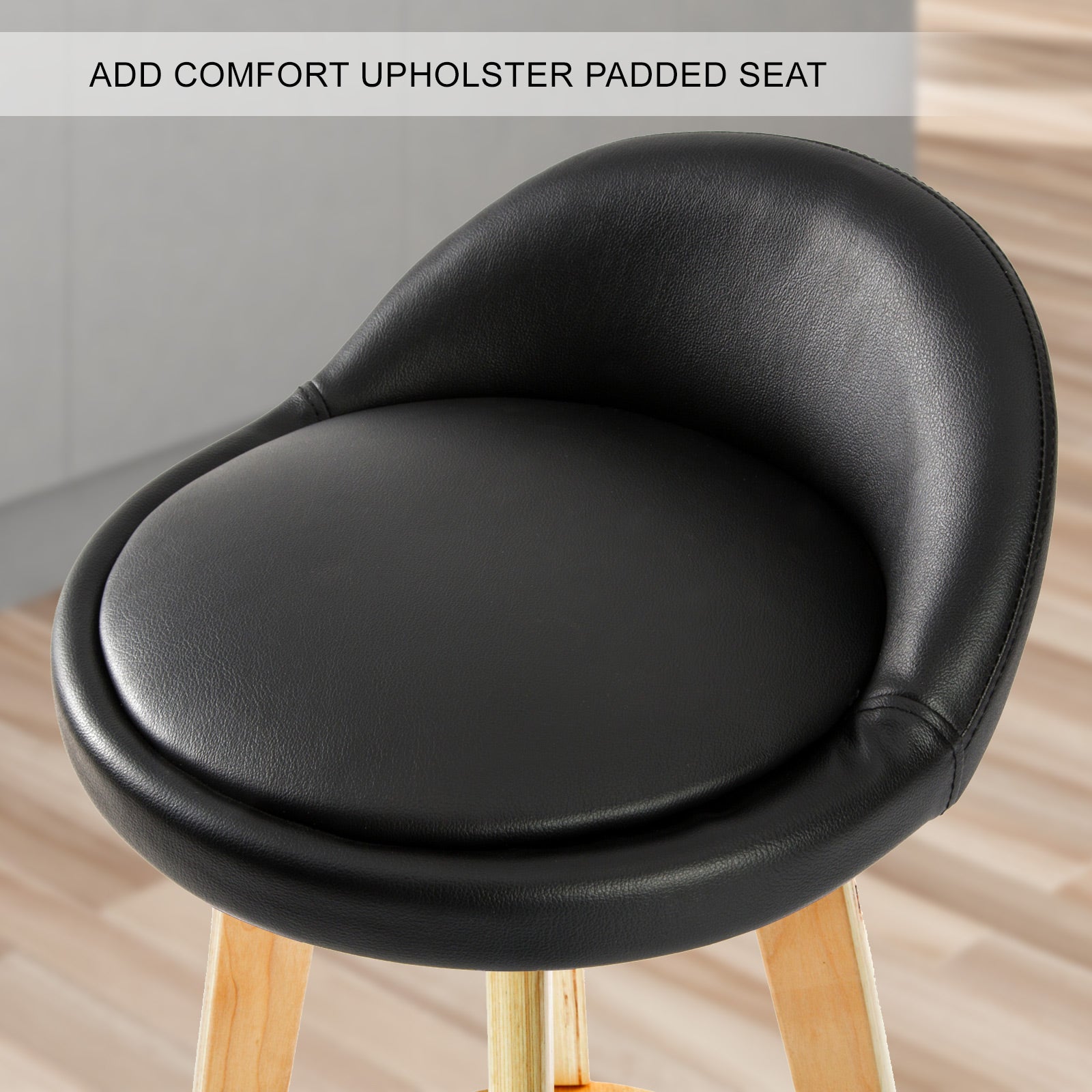 2 Set 72cm Black Wooden Bar Stool Leila Leather - image9