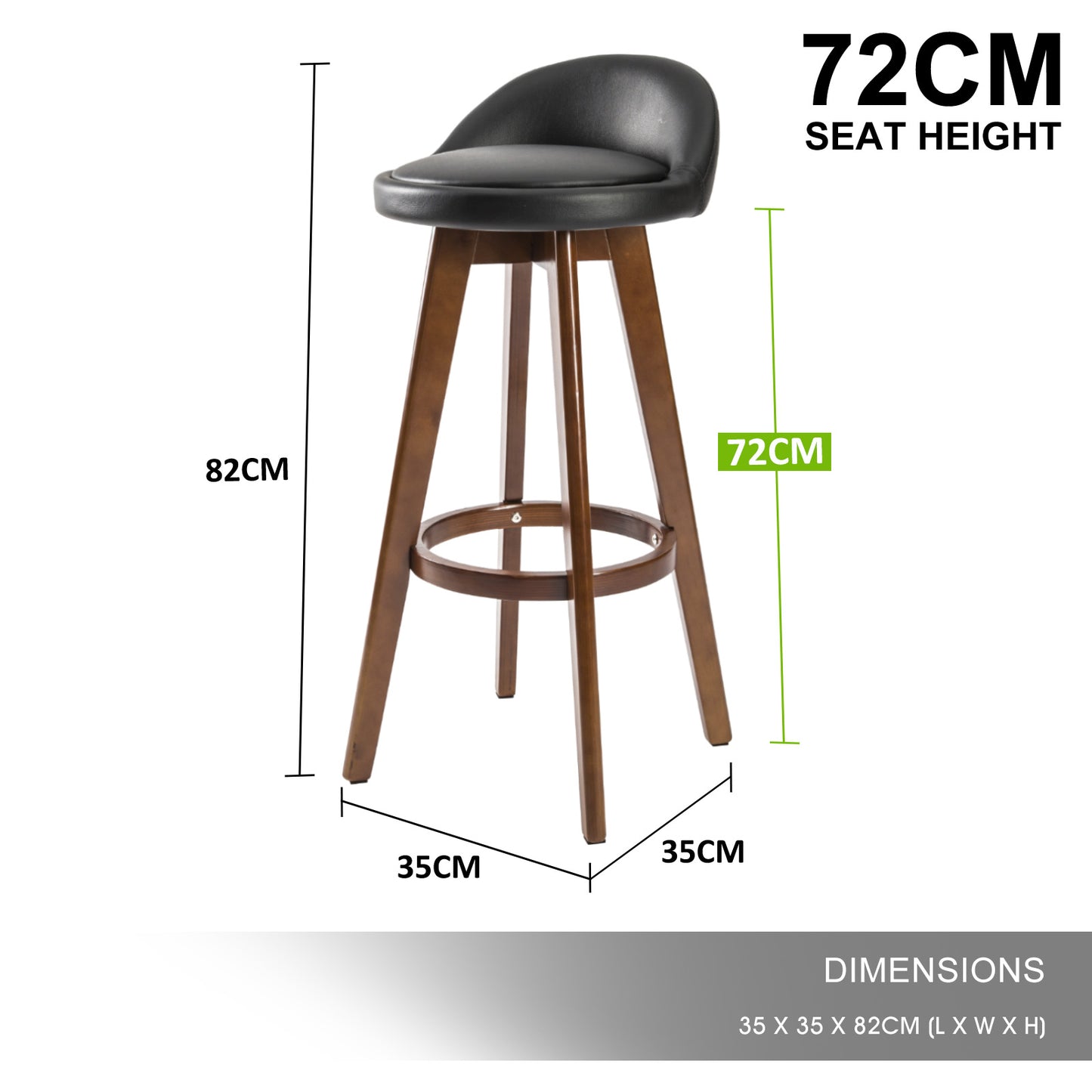 4 Set 72cm Black Brown Wooden Bar Stool Leila Leather - image12