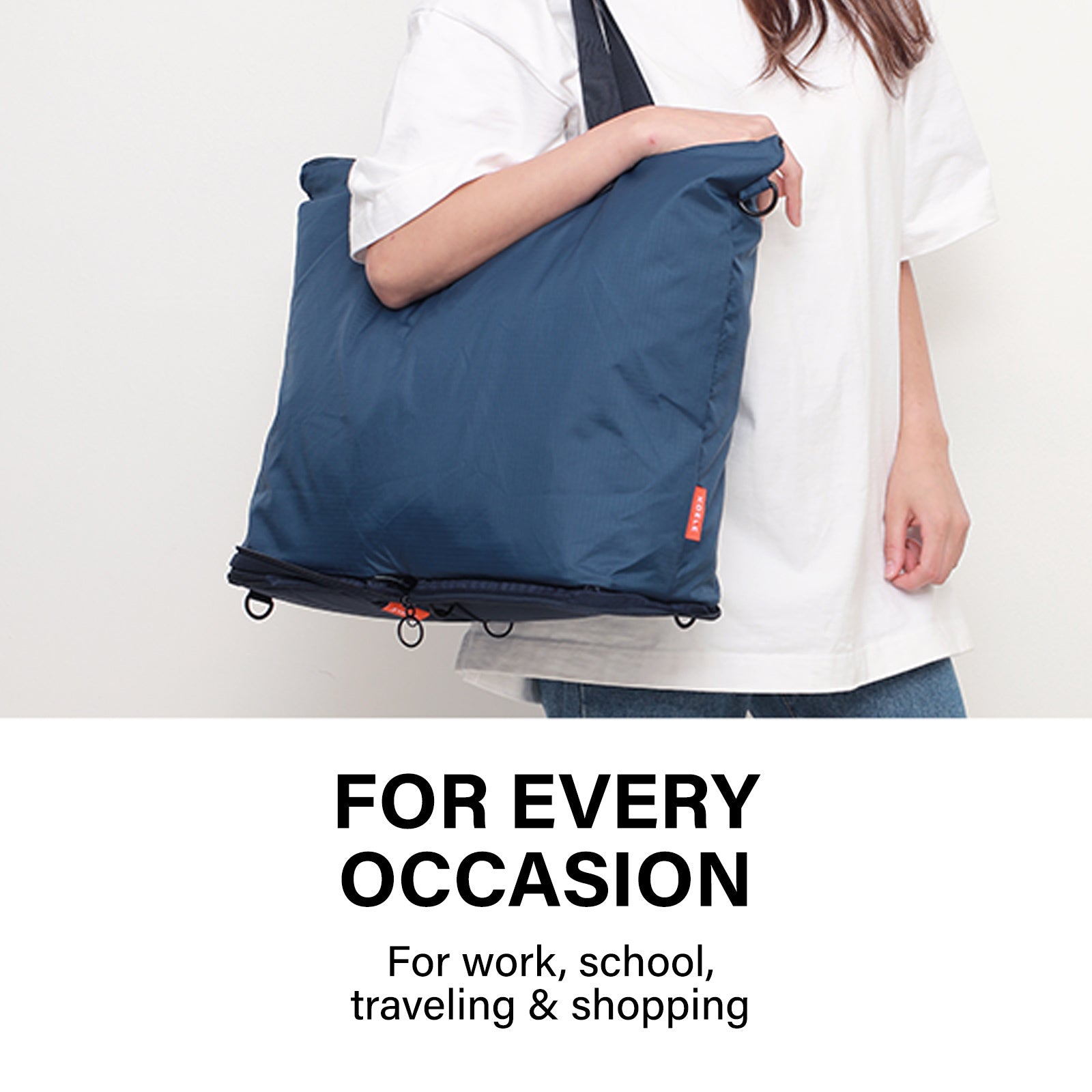 Navy Shopper Bag Tote Bag Foldable Travel Laptop Grocery KO-DUAL - image3