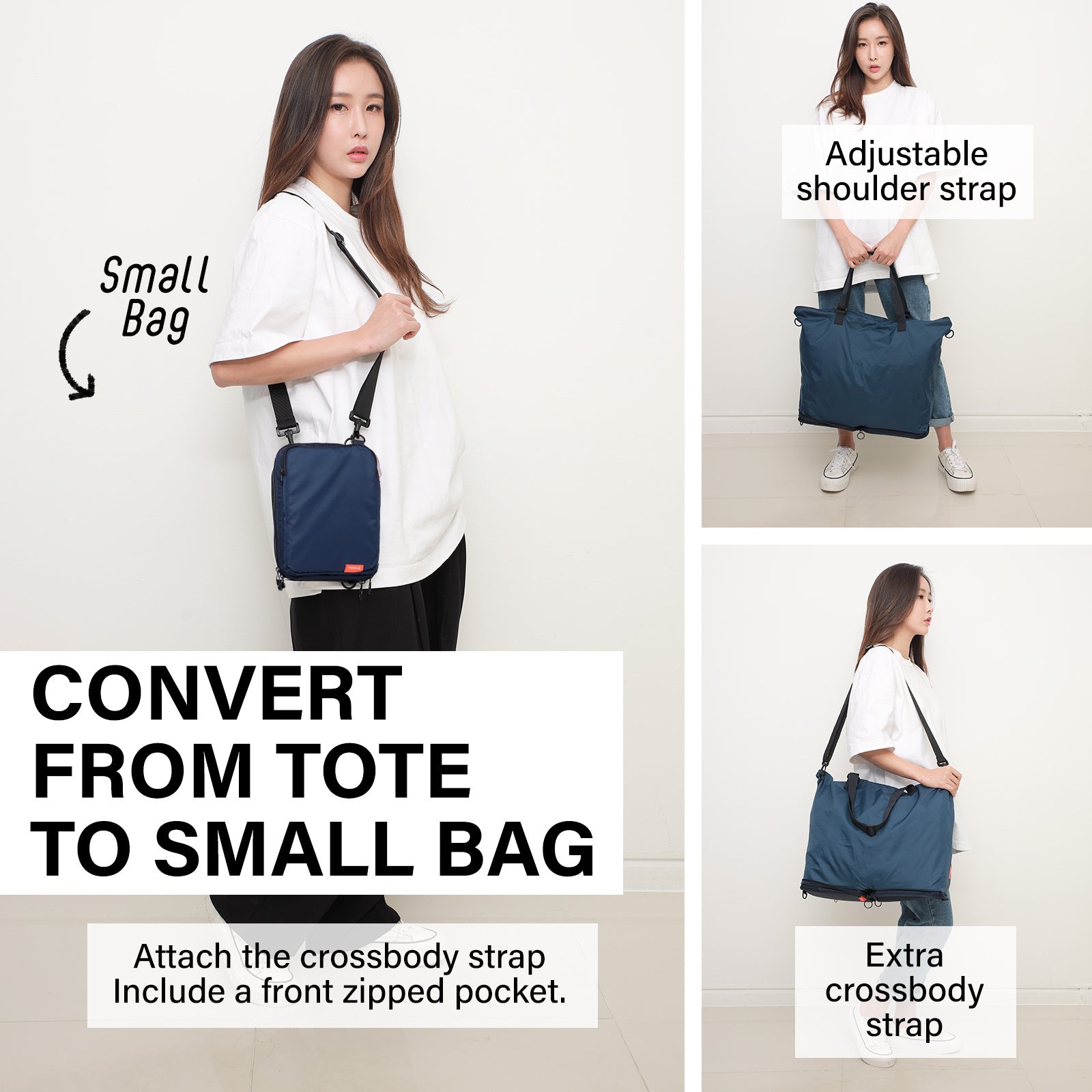 Navy Shopper Bag Tote Bag Foldable Travel Laptop Grocery KO-DUAL - image4