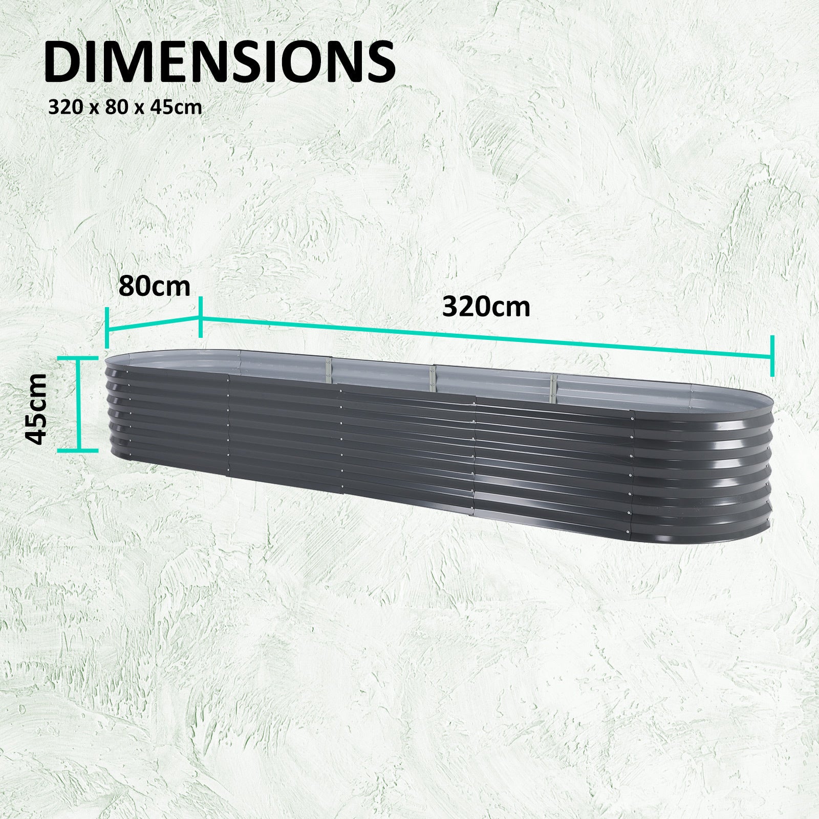 Home Ready 320 x 80 x 45cm Grey Raised Garden Bed Galvanised Steel Planter - image10