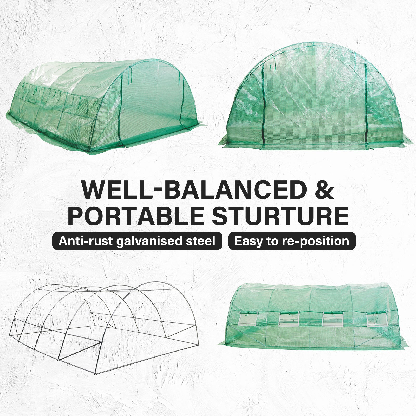 Home Ready Dome Hoop Tunnel Polytunnel 4x3x2M Garden Greenhouse Walk-In Shed PE - image9