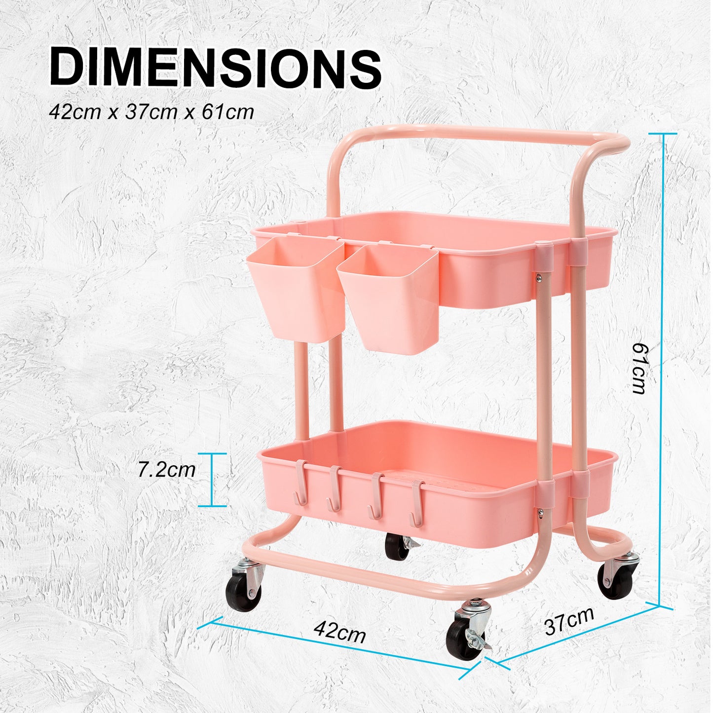 2 Tier Pink Trolley Cart Storage Utility Rack Organiser Swivel Kitchen - image11