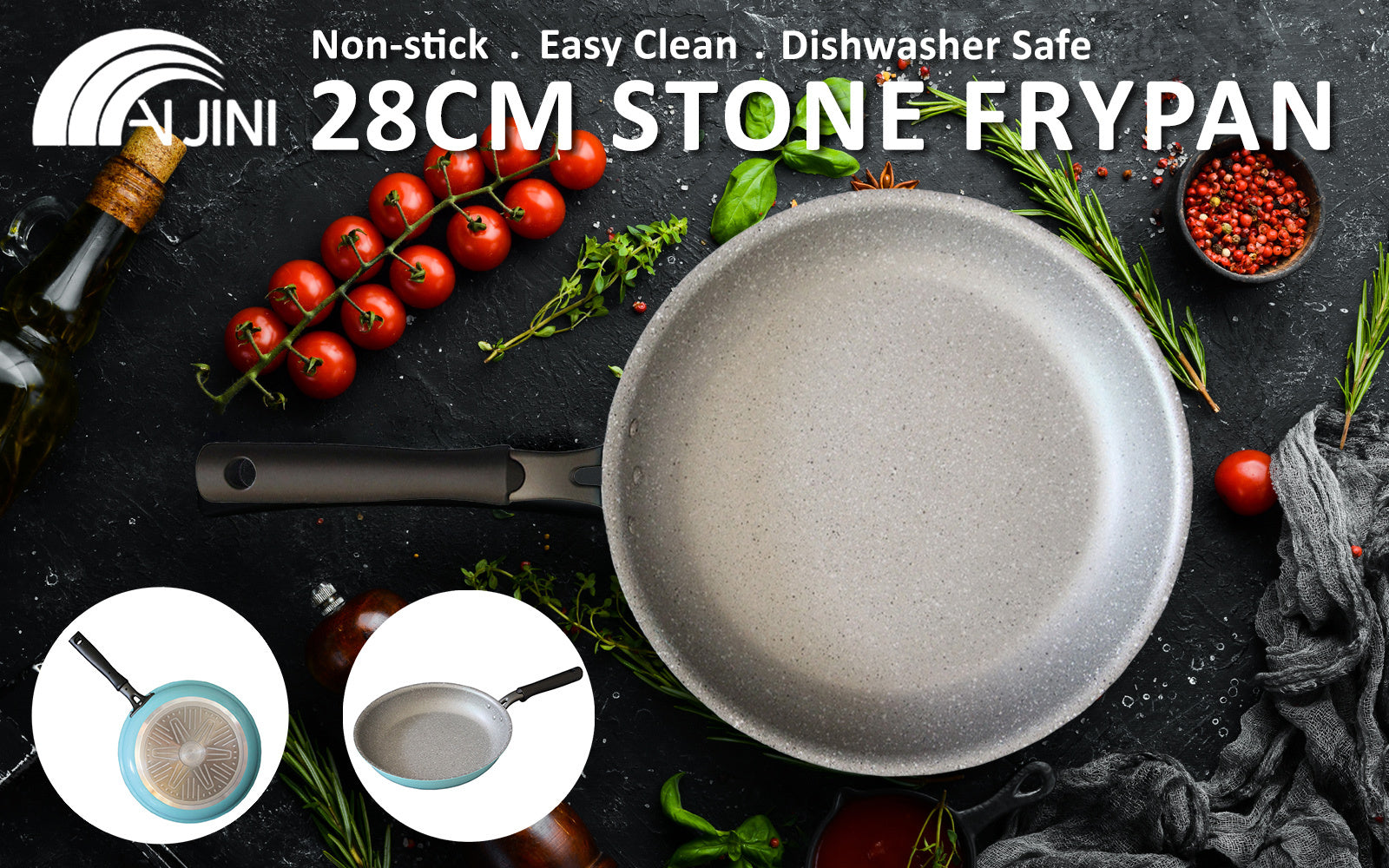 Round 28cm Pure Sky Blue Stone Frypan Frying Pan Non-Stick Induction Ceramic - image2