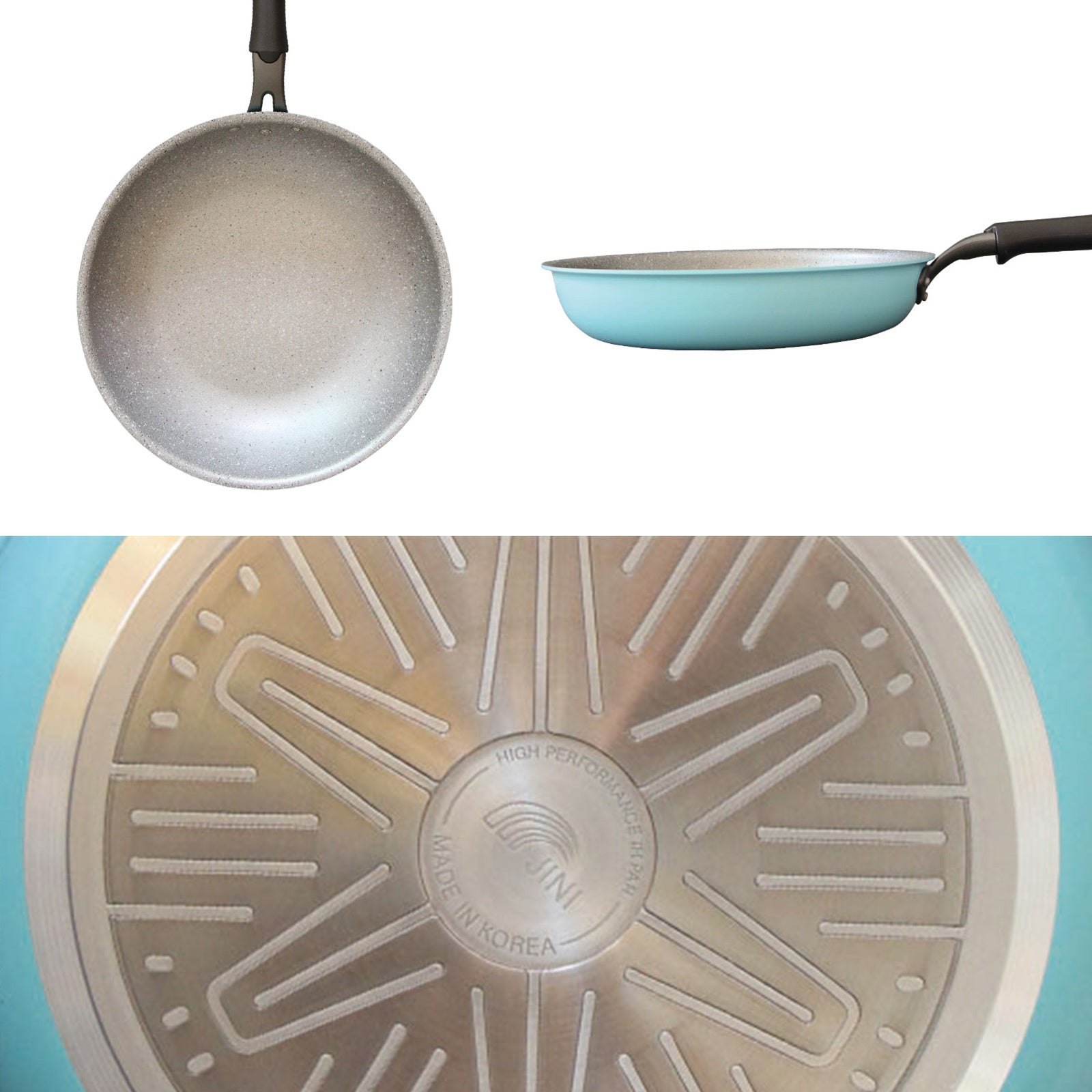 Round 28cm Pure Sky Blue Stone Wok Wokpan Non-Stick Induction Ceramic - image7