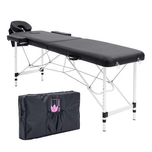 Black Portable Beauty Massage Table Bed Therapy Waxing 2 Fold 55cm Aluminium - image1