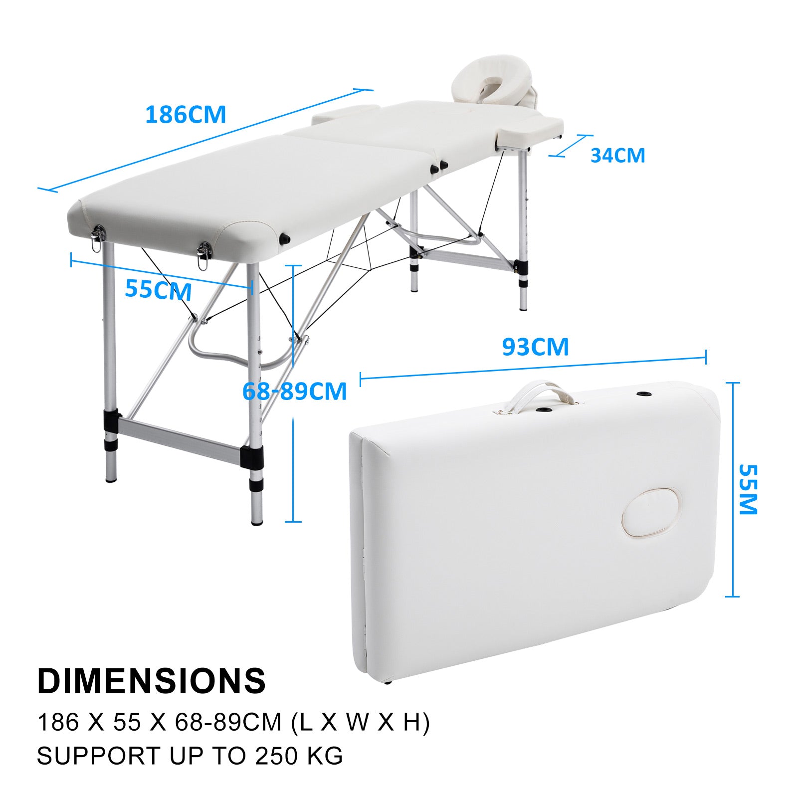 White Portable Beauty Massage Table Bed Therapy Waxing 2 Fold 55cm Aluminium - image12