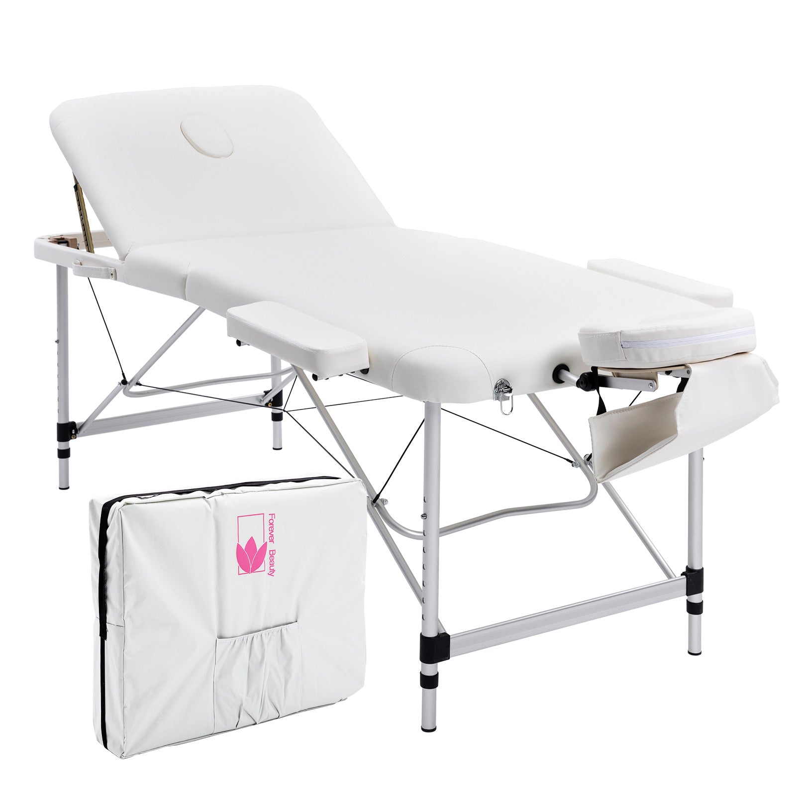 White Portable Beauty Massage Table Bed Therapy Waxing 3 Fold 75cm Aluminium - image1