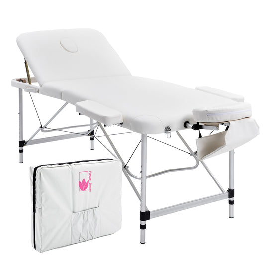 White Portable Beauty Massage Table Bed Therapy Waxing 3 Fold 75cm Aluminium - image1