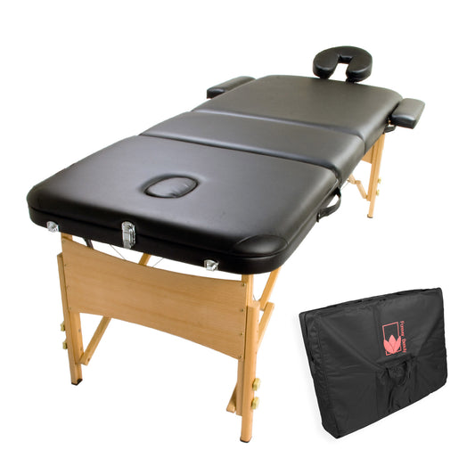 Black Portable Massage Table Bed Therapy Waxing 3 Fold 70cm Wooden - image1